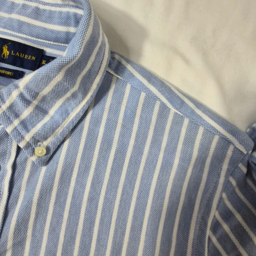 Ralph Lauren Button Down Shirt Mens XL Blue Striped Knit Oxford Long Sleeve Pony - Picture 7 of 9